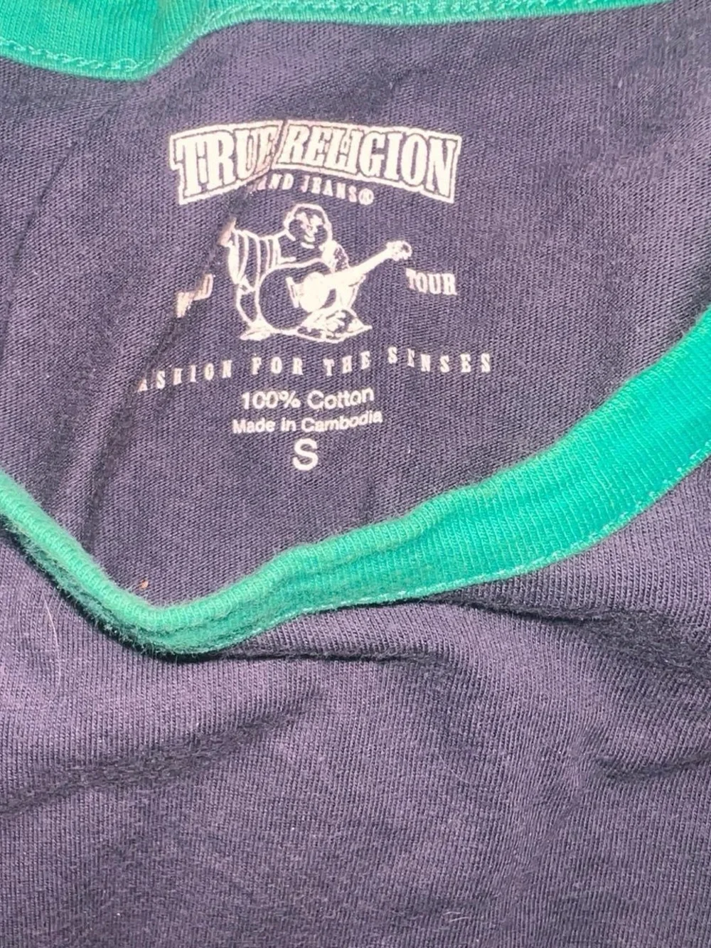 True Religion Navy Long Sleeve Tee with Green and White Accents